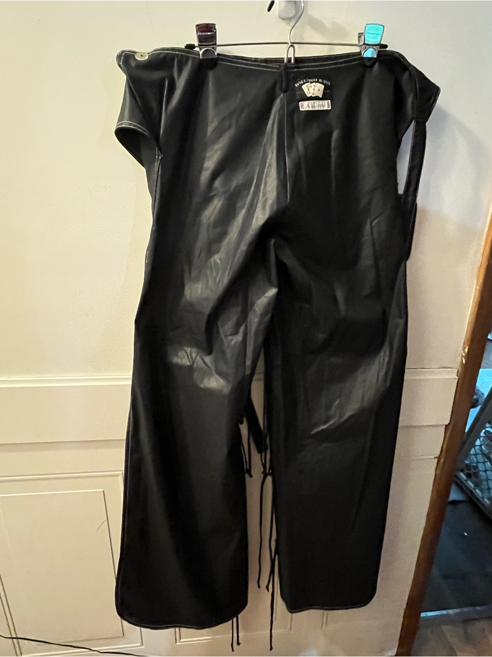 Baccarat Black Cotton Waxy Look Vintage Bibs. Wide leg with slits. - Picture 2 of 12